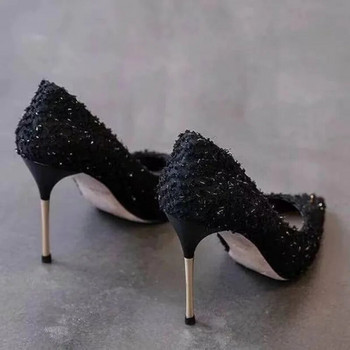 Нови обувки на висок ток Елегантни дамски обувки с обувки на шпилки Дамски обувки с остри черни етикети Професионални обувки Сватбени обувки