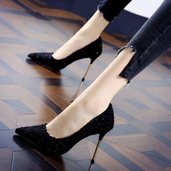 Нови обувки на висок ток Елегантни дамски обувки с обувки на шпилки Дамски обувки с остри черни етикети Професионални обувки Сватбени обувки