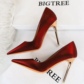 BIGTREE Pantofi Moda Femei Pompe Pantofi din pânză de satin Pantofi femei Stiletto Tocuri înalte Pantofi de nuntă Femei Tocuri Plus Size 42 43