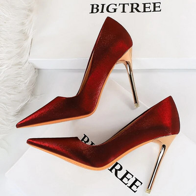 BIGTREE Pantofi Moda Femei Pompe Pantofi din pânză de satin Pantofi femei Stiletto Tocuri înalte Pantofi de nuntă Femei Tocuri Plus Size 42 43
