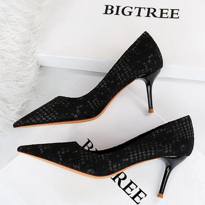 BIGTREE Pantofi Moda Femei Pompe Pantofi din pânză de satin Pantofi femei Stiletto Tocuri înalte Pantofi de nuntă Femei Tocuri Plus Size 42 43