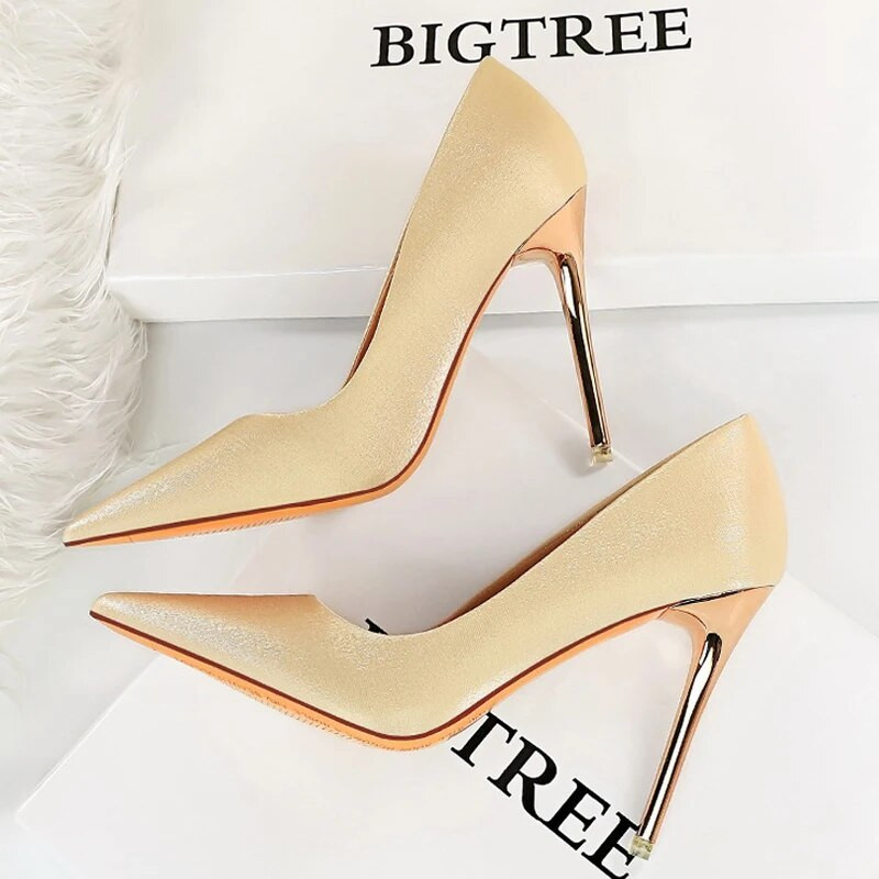BIGTREE Apavi Mode Sieviešu Pumpas Satīna auduma Pumpas Sieviešu Apavi Stiletto Augstpapēžu kurpes Kāzu Apavi Sieviešu papēži Lielizmērs 42 43