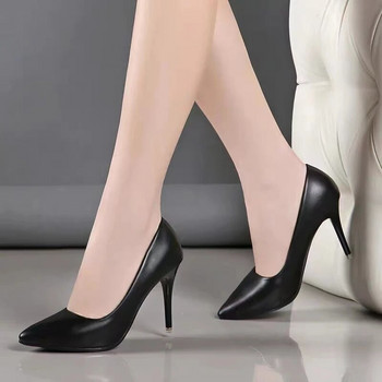 Черни високи токчета 34-43 Големи дамски обувки 10 см тънки обувки за банкети Сватбени обувки с остри пръсти Дамски парти обувки