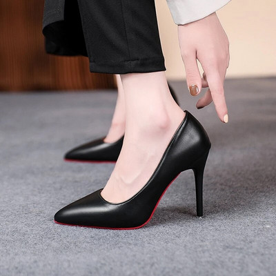 Черни високи токчета 34-43 Големи дамски обувки 10 см тънки обувки за банкети Сватбени обувки с остри пръсти Дамски парти обувки