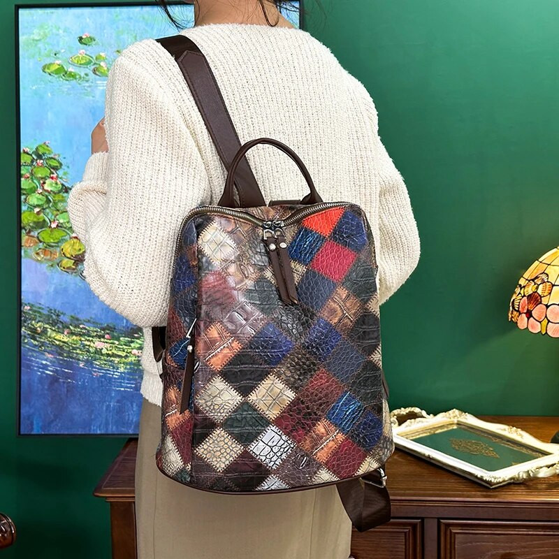Μόδα καρό γυναικείο σακίδιο πλάτης Μαλακό δέρμα Γυναικείο μεγάλο σακίδιο τσάντα ταξιδιού Γυναικεία τσάντα τσάντα μεγάλο σχολικό σακίδιο για κορίτσια