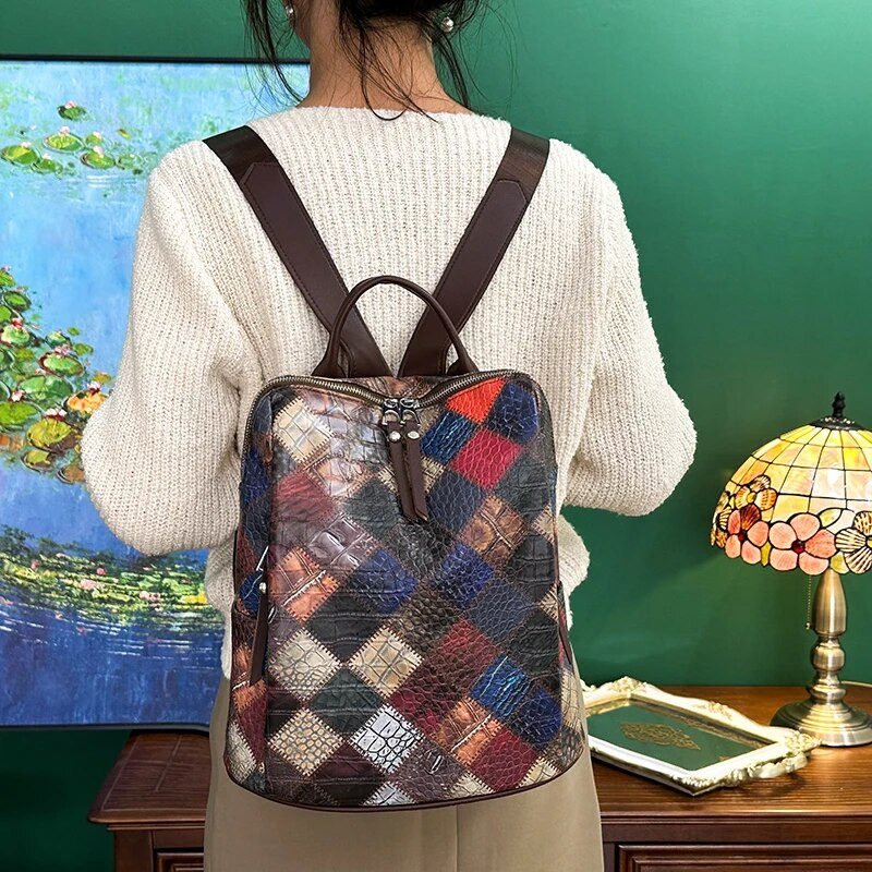 Μόδα καρό γυναικείο σακίδιο πλάτης Μαλακό δέρμα Γυναικείο μεγάλο σακίδιο τσάντα ταξιδιού Γυναικεία τσάντα τσάντα μεγάλο σχολικό σακίδιο για κορίτσια