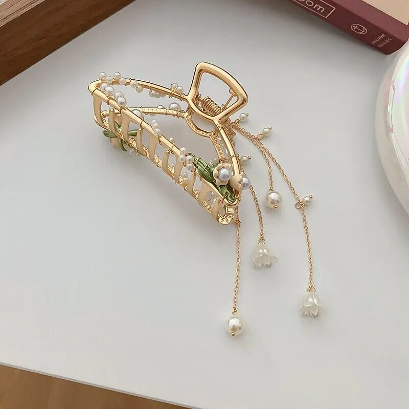 Απομίμηση λουλουδιών ντεκόρ Γούρι Νύχια μαλλιών για γυναίκες κορίτσια Μεγάλο μέγεθος καμπάνα Ορχιδέα Σφιγκτήρες μαλλιών Claw Clip Αξεσουάρ μαλλιών