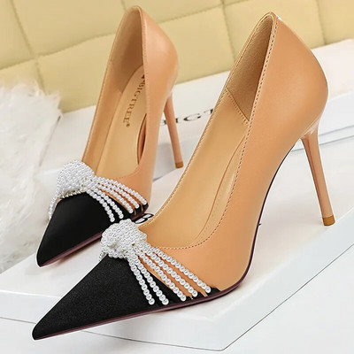 BIGTREE Pantofi cu perle bowknot femei pompe cu tocuri înalte de lux pantofi de petrecere la modă pantofi pentru femei cu toc stiletto pantofi dama marimea plus 43