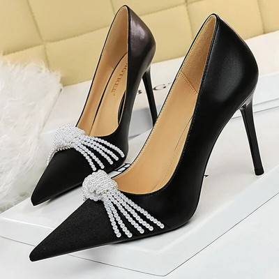 BIGTREE Pantofi cu perle bowknot femei pompe cu tocuri înalte de lux pantofi de petrecere la modă pantofi pentru femei cu toc stiletto pantofi dama marimea plus 43