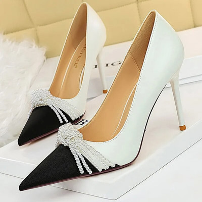 BIGTREE Pantofi cu perle bowknot femei pompe cu tocuri înalte de lux pantofi de petrecere la modă pantofi pentru femei cu toc stiletto pantofi dama marimea plus 43