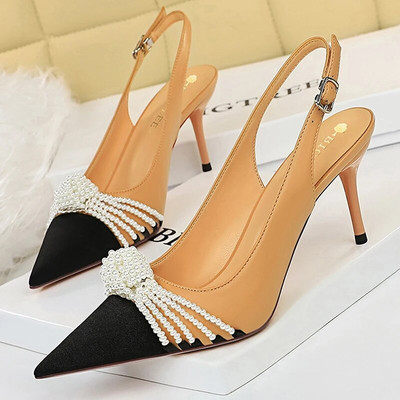 BIGTREE Pantofi cu perle bowknot femei pompe cu tocuri înalte de lux pantofi de petrecere la modă pantofi pentru femei cu toc stiletto pantofi dama marimea plus 43