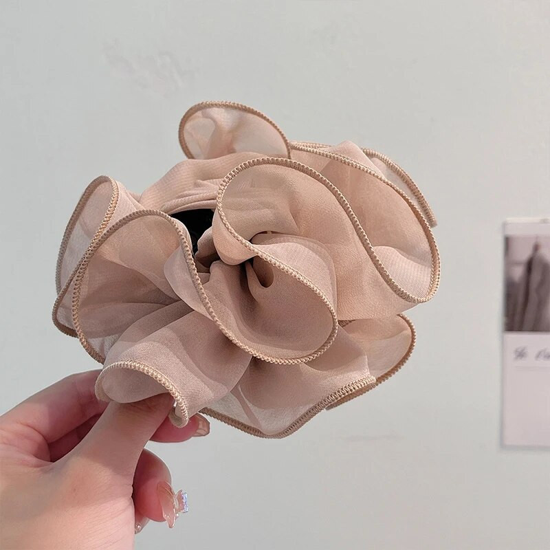 Jauna liela šifona spīļveida saspraudes matu bantīte liela izmēra melna auduma lente ziedu roze, žokļu skavas Skavas aksesuāri sievietēm