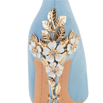 2023 Γυναικεία 10cm ψηλοτάκουνα Flower Pumps Γυναικείο Γάμος Νυφικό μεταλλικό σκάλισμα Γόβες Luxury Glitter Πασαρέλα Stripper Party Μπλε παπούτσια