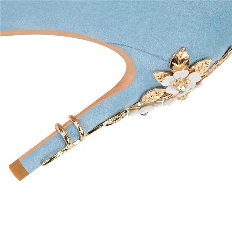 2023 Γυναικεία 10cm ψηλοτάκουνα Flower Pumps Γυναικείο Γάμος Νυφικό μεταλλικό σκάλισμα Γόβες Luxury Glitter Πασαρέλα Stripper Party Μπλε παπούτσια