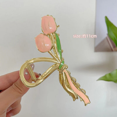 New Tulip Hair Claw Flower grace Shark Clip Headdress Vintage Ponytail Claw Clip Μοντέρνο γλυκό ΚΛΙΠ ΜΑΛΛΙΩΝ ΓΙΑ ΚΟΡΙΤΣΙΑ Κοσμήματα μαλλιών