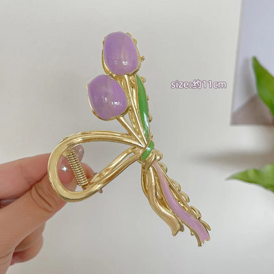 New Tulip Hair Claw Flower grace Shark Clip Headdress Vintage Ponytail Claw Clip Μοντέρνο γλυκό ΚΛΙΠ ΜΑΛΛΙΩΝ ΓΙΑ ΚΟΡΙΤΣΙΑ Κοσμήματα μαλλιών