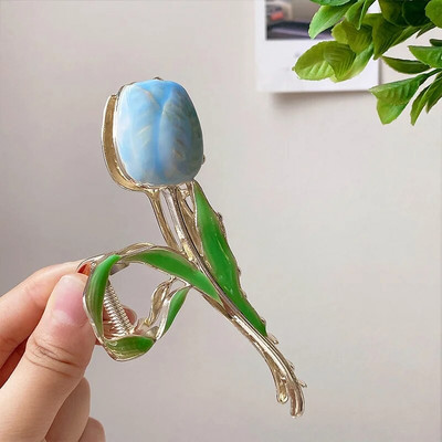 New Tulip Hair Claw Flower grace Shark Clip Headdress Vintage Ponytail Claw Clip Μοντέρνο γλυκό ΚΛΙΠ ΜΑΛΛΙΩΝ ΓΙΑ ΚΟΡΙΤΣΙΑ Κοσμήματα μαλλιών