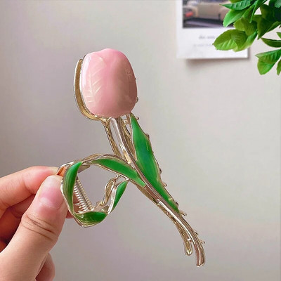 New Tulip Hair Claw Flower grace Shark Clip Headdress Vintage Ponytail Claw Clip Μοντέρνο γλυκό ΚΛΙΠ ΜΑΛΛΙΩΝ ΓΙΑ ΚΟΡΙΤΣΙΑ Κοσμήματα μαλλιών