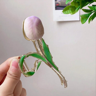 New Tulip Hair Claw Flower grace Shark Clip Headdress Vintage Ponytail Claw Clip Μοντέρνο γλυκό ΚΛΙΠ ΜΑΛΛΙΩΝ ΓΙΑ ΚΟΡΙΤΣΙΑ Κοσμήματα μαλλιών