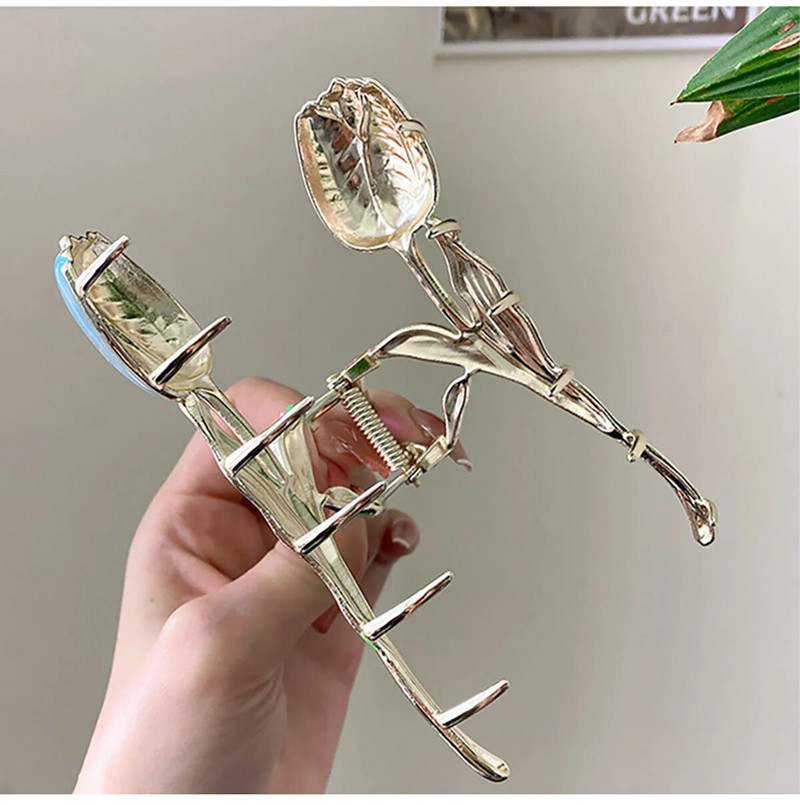 Jauna tulpju matu spīļa ziedu gracioza haizivs klipšu galvassega Vintage zirgaste Spīļskava Moderna, salda MATU KLIPTE MEITENEI Matu rotaslietas