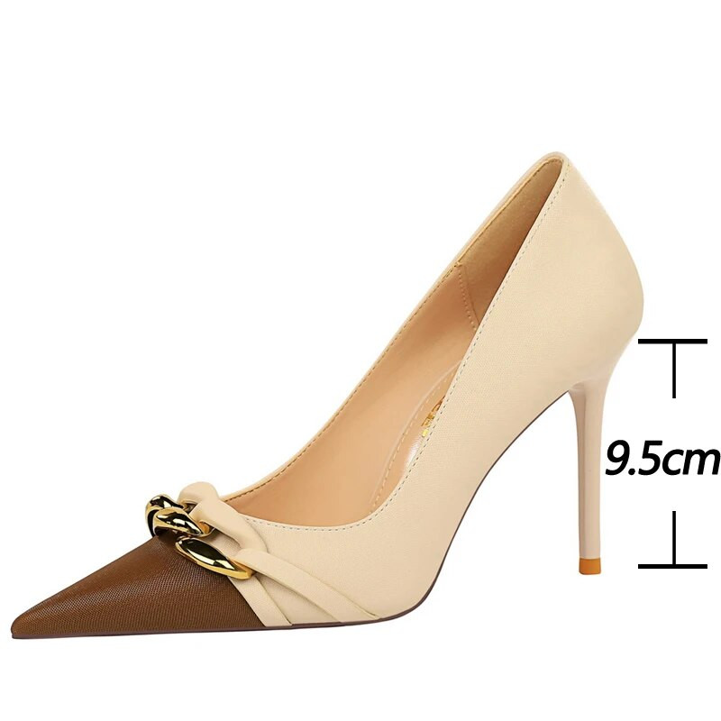 BIGTREE Apavi Sieviešu Pumpas Metāla Ķēdes Dekorācijas Augsti Papēži Jauktas Krāsas Smailas Stilettos Sieviešu Papēžu Kurpes Ballīte Sieviešu Pumpas
