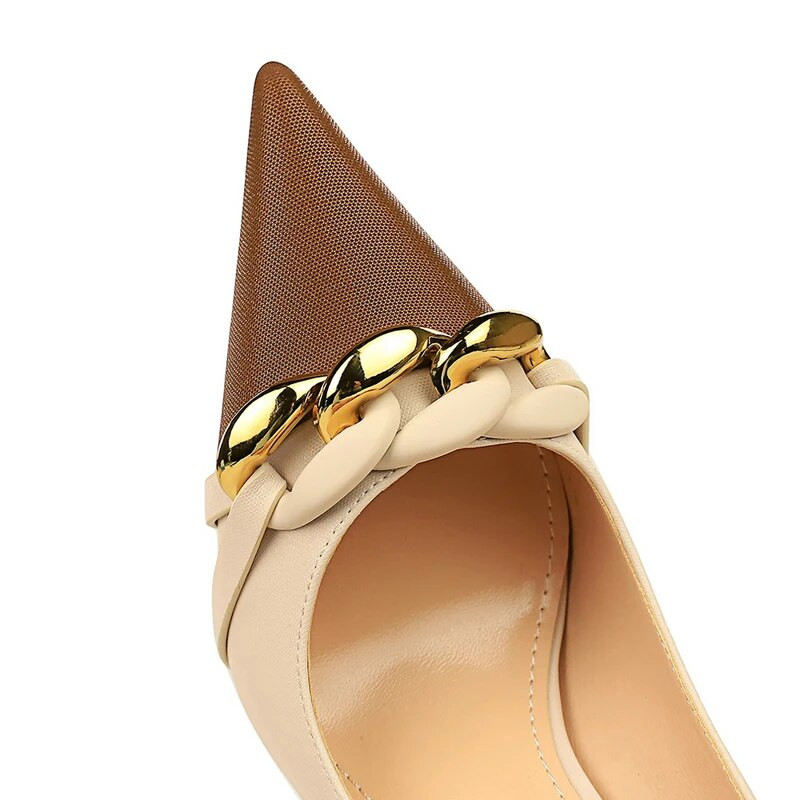 BIGTREE Apavi Sieviešu Pumpas Metāla Ķēdes Dekorācijas Augsti Papēži Jauktas Krāsas Smailas Stilettos Sieviešu Papēžu Kurpes Ballīte Sieviešu Pumpas