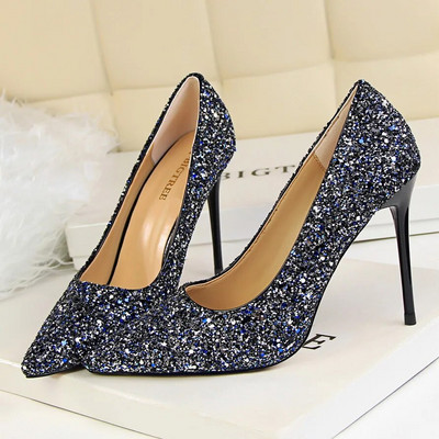 Femei 7cm 9.5cm Tocuri înalte Pompe Nunta Mireasa Scarpins Sparkly Mid Tocs Lady Party Paiete Glitter Seara Aur Argintiu Pantofi