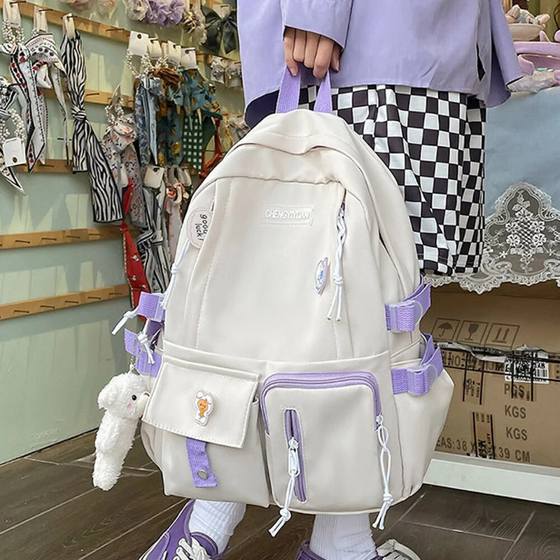 Klēpjdatora mugursoma liela ietilpība koledžas studentu mugursoma ar medaļas kulonu, vienkāršu regulējamu siksnu pusaudžu meitenēm