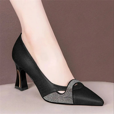2023 femei clasice bleumarin cristal stralucitor pantofi cu toc inalt dama primavara si vara confort elegant pantofi Mulheres
