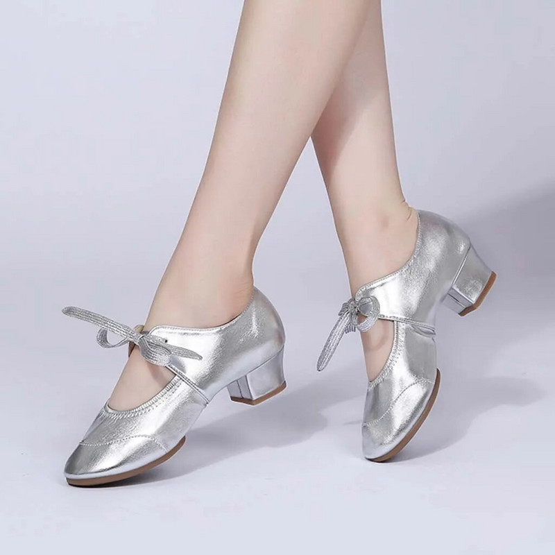 Sieviešu dejošanas balles balles kurpes Latīņamerikas baleta kurpes apaļas purngala šņorējamas kvadrātveida zemi papēži, masīvīgi mīkstas ādas apavi sievietēm liela izmēra