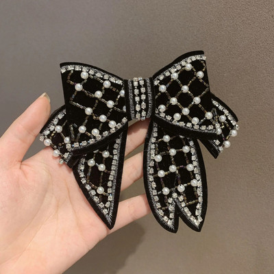 Crystal Pearl Big Bow matu sprādzes Sievietēm Augstākās klases ziedu matu aksesuāri Rhinestone matadatas bantes Ziedu matu sprādzes Barrette