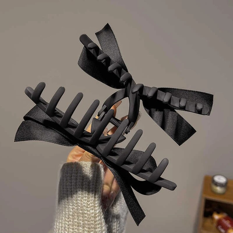 Sieviešu melns, satīna loks, korejiešu stila, liela izmēra matēta matu sprādze, 2023. gada jauna, moderna galvassega zirgastes turētāja