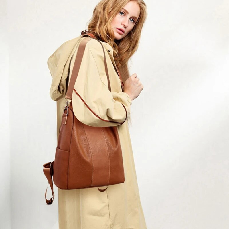 Dropshipping sieviešu mugursoma pretaizdzīšanas mugursoma sievietēm Melna brūna ādas ceļojumu mugursoma Ūdensizturīga plecu skolas soma mugursoma