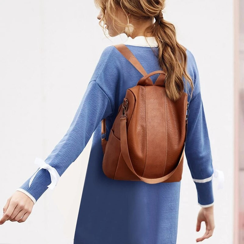 Dropshipping sieviešu mugursoma pretaizdzīšanas mugursoma sievietēm Melna brūna ādas ceļojumu mugursoma Ūdensizturīga plecu skolas soma mugursoma