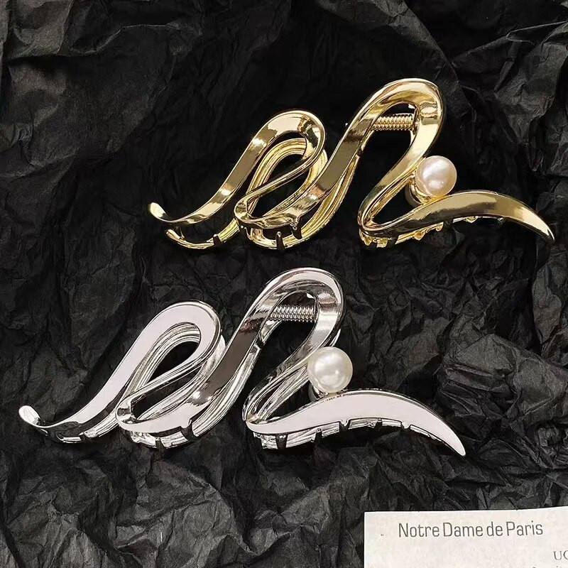 WANZHI jaunas ģeometriskas metāla matu spīles, krabju matu sprādzes sievietēm korejiešu modes lielas pērļu haizivju sprādzes ballīšu matu aksesuāri