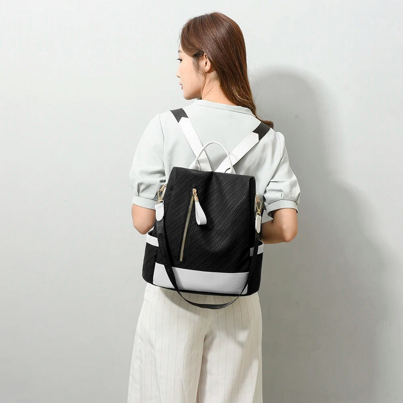 Sieviešu retro mugursoma, liela ietilpība pretaizdzīšanas mugursoma ar vairākām kabatām PU ādas sieviešu darba āra soma