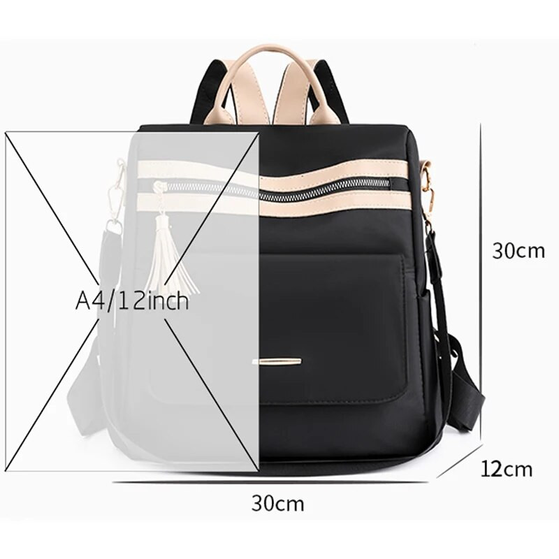 Sieviešu neilona mugursoma Lielas ietilpības pretaizdzīšanas mugursomas Daudzfunkcionāla atpūtas ceļojumu mugursoma jauniešu dizaina studentu somas