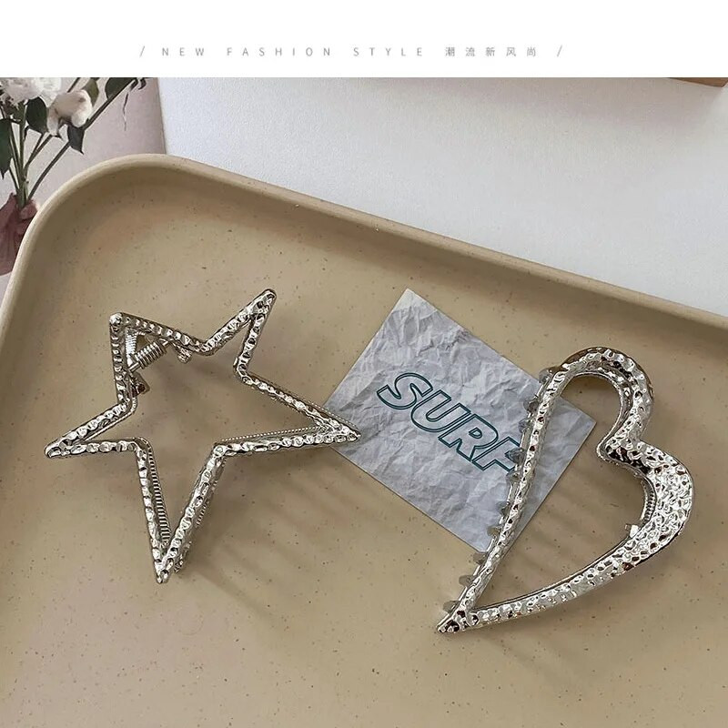 2023. gada Y2K zvaigzne — matu sprādzes — Sieviešu zelta metāla matu sprādzes, meitenes sirds matu sprādzes.