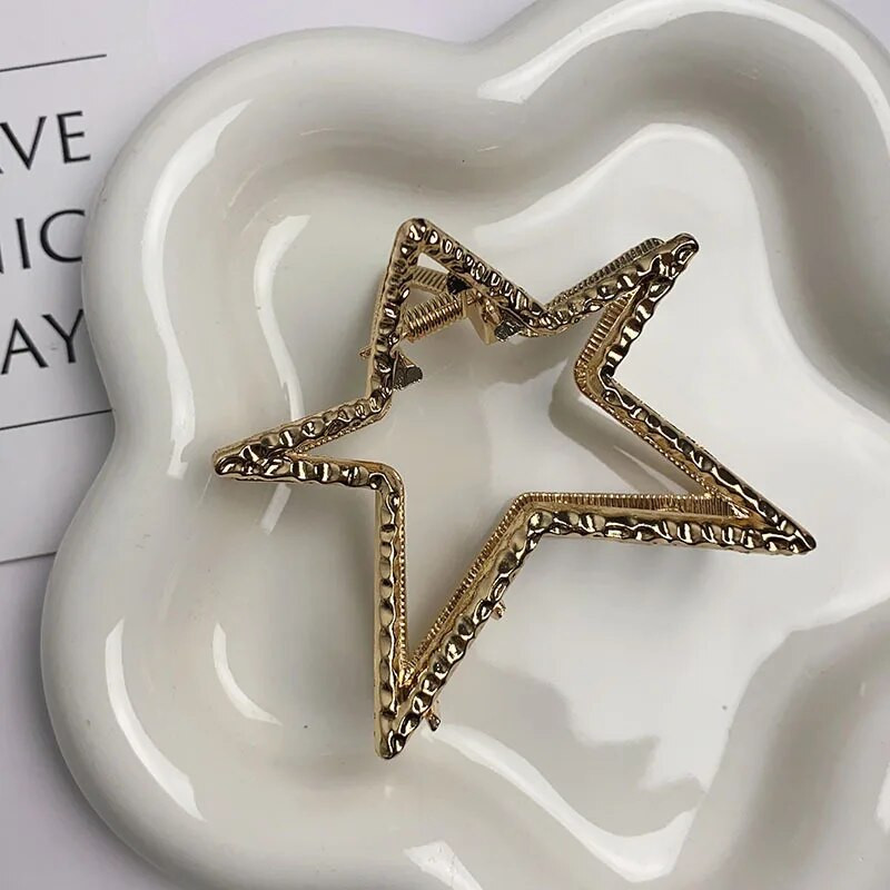 2023. gada Y2K zvaigzne — matu sprādzes — Sieviešu zelta metāla matu sprādzes, meitenes sirds matu sprādzes.