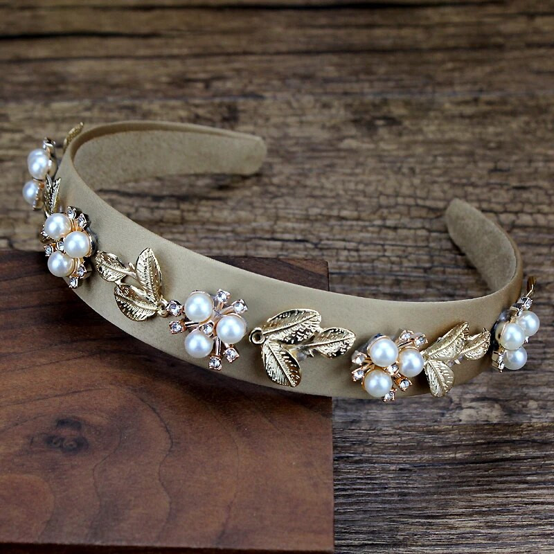 spīdīgi kristāla un pērļu meiteņu matu lentes zelta krāsas lapu galvassegas sievietēm modernas matu rotaslietas