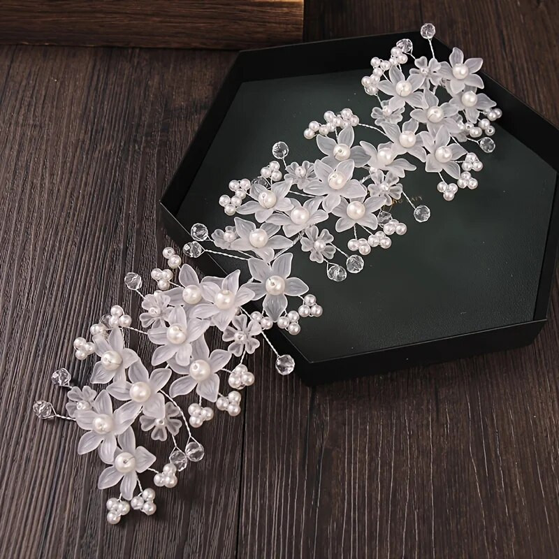 Pērļu kristāla ziedu galvas lente matu lente Tiāra sievietēm