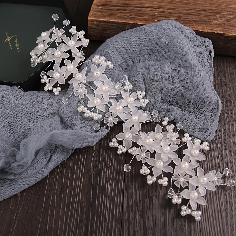 Pērļu kristāla ziedu galvas lente matu lente Tiāra sievietēm