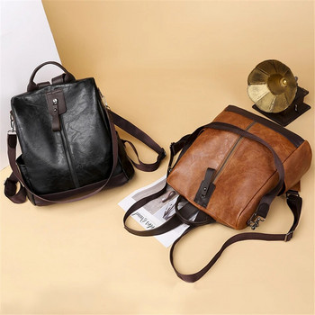 3 в 1 ретро раница Дамски ученически чанти от PU кожа за тийнейджърки Дамски чанти за през рамо против кражба Проста раница за пътуване