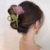 Haimeikang Tulip Tulle Shark Clip Hair Claws For Women Κομψή φουρκέτα με αλογοουρά Καβούρια Μόδα για κορίτσια Αξεσουάρ μαλλιών