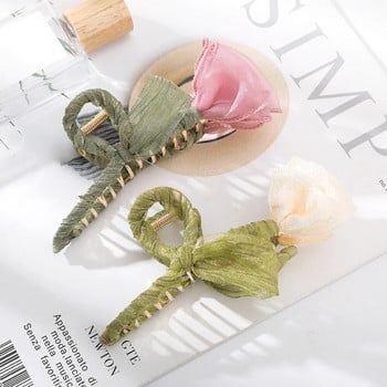 Haimeikang Tulip Tulle Shark Clip Нокти за коса за жени Елегантна конска опашка Фиби за коса Раци за коса Момичета Модни аксесоари за коса