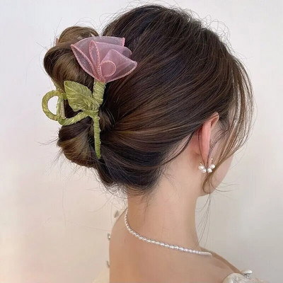 Haimeikang Tulip Tulle Shark Clip Hair Claws For Women Κομψή φουρκέτα με αλογοουρά Καβούρια Μόδα για κορίτσια Αξεσουάρ μαλλιών