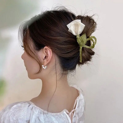 Haimeikang Tulip Tulle Shark Clip Hair Claws For Women Κομψή φουρκέτα με αλογοουρά Καβούρια Μόδα για κορίτσια Αξεσουάρ μαλλιών