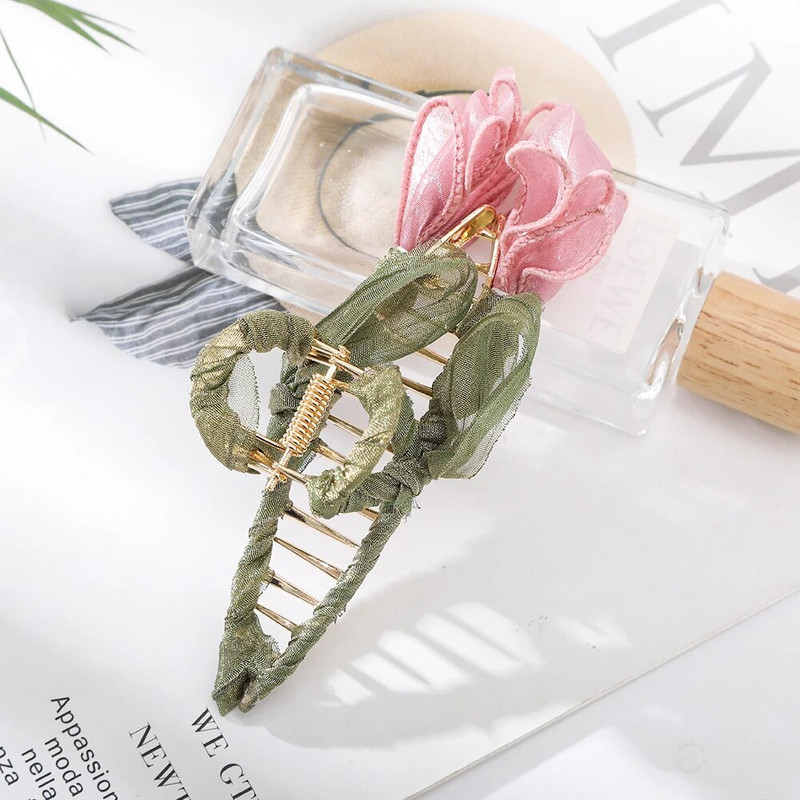 Haimeikang Tulip Tulle Shark Clip Matu spīles Sievietēm Eleganta zirgaste matadata Matu Krabji Meiteņu Modes Matu Aksesuāri