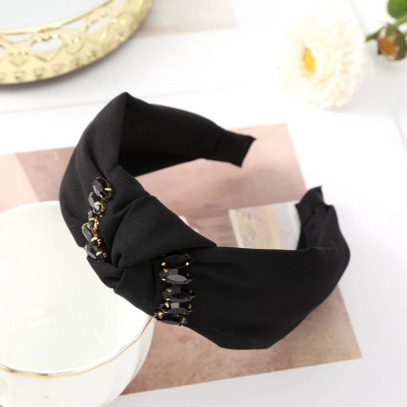 Black Rose Red Matu lentes Meitenes Sievietēm Modes Galvassiksnas Matu Stīpas Platas Rhinestone Design Matu lentes Galvas lentes Matu Aksesuāri