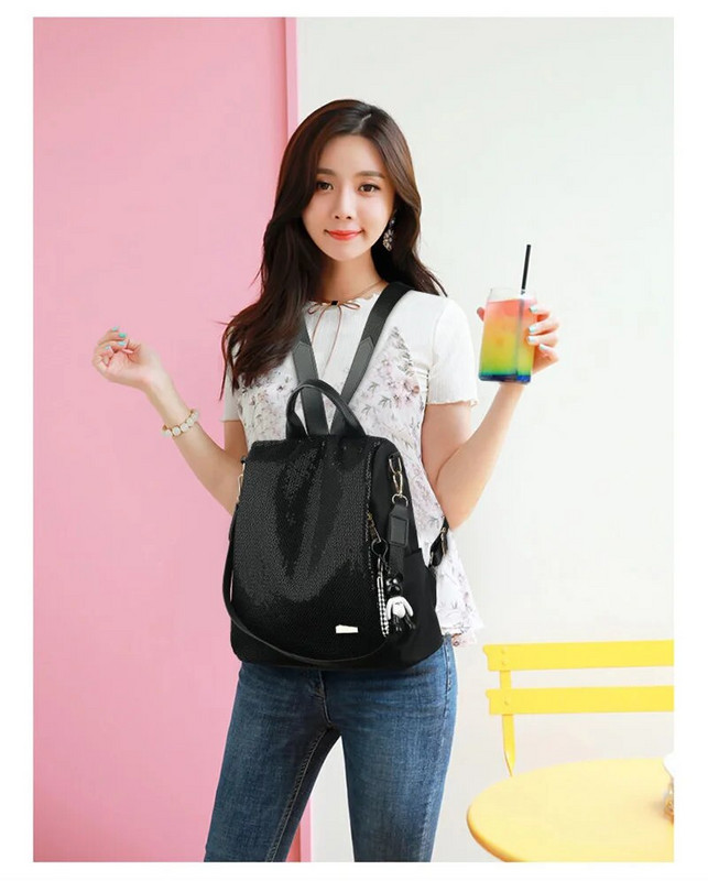 Sieviešu mugursoma ar vizuļiem, liela ietilpība sievietēm, rāvējslēdzējs, modes gadījuma ceļošana, pretaizdzīšanas tālruņa maisiņš, mugursoma, mugursoma